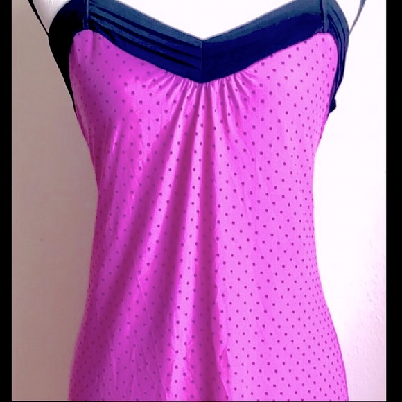 Pink/Purple Slip Chemise Nightgown: Tiny Black Polka Dots Pattern, Stretch,Sz. S - Picture 2 of 4
